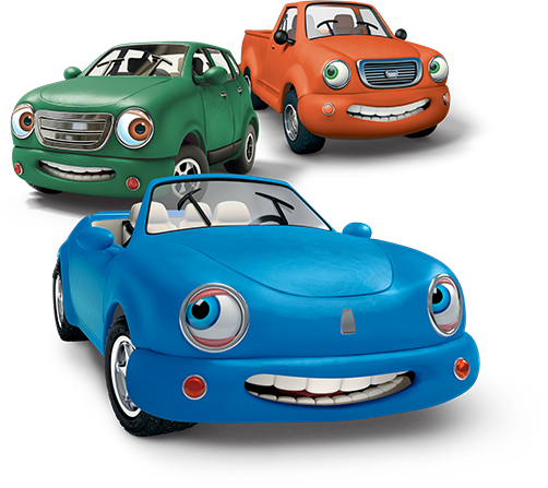 three smiling cars